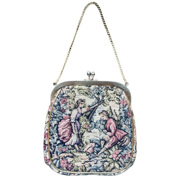 Vintage JR Miami Petite Point Tapestry Clutch Evening Bag Chain Handle 1950 - Picture 1 of 14